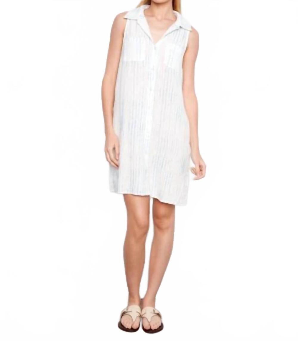 NEW CHARLIE B sleeveless bubble cotton shirt dress in white stripes